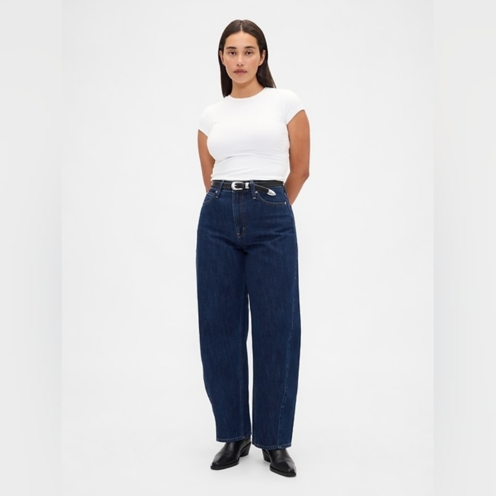 NWT Gap Curvy High Rise Barrel Jeans Dark Wash 29P 8P
